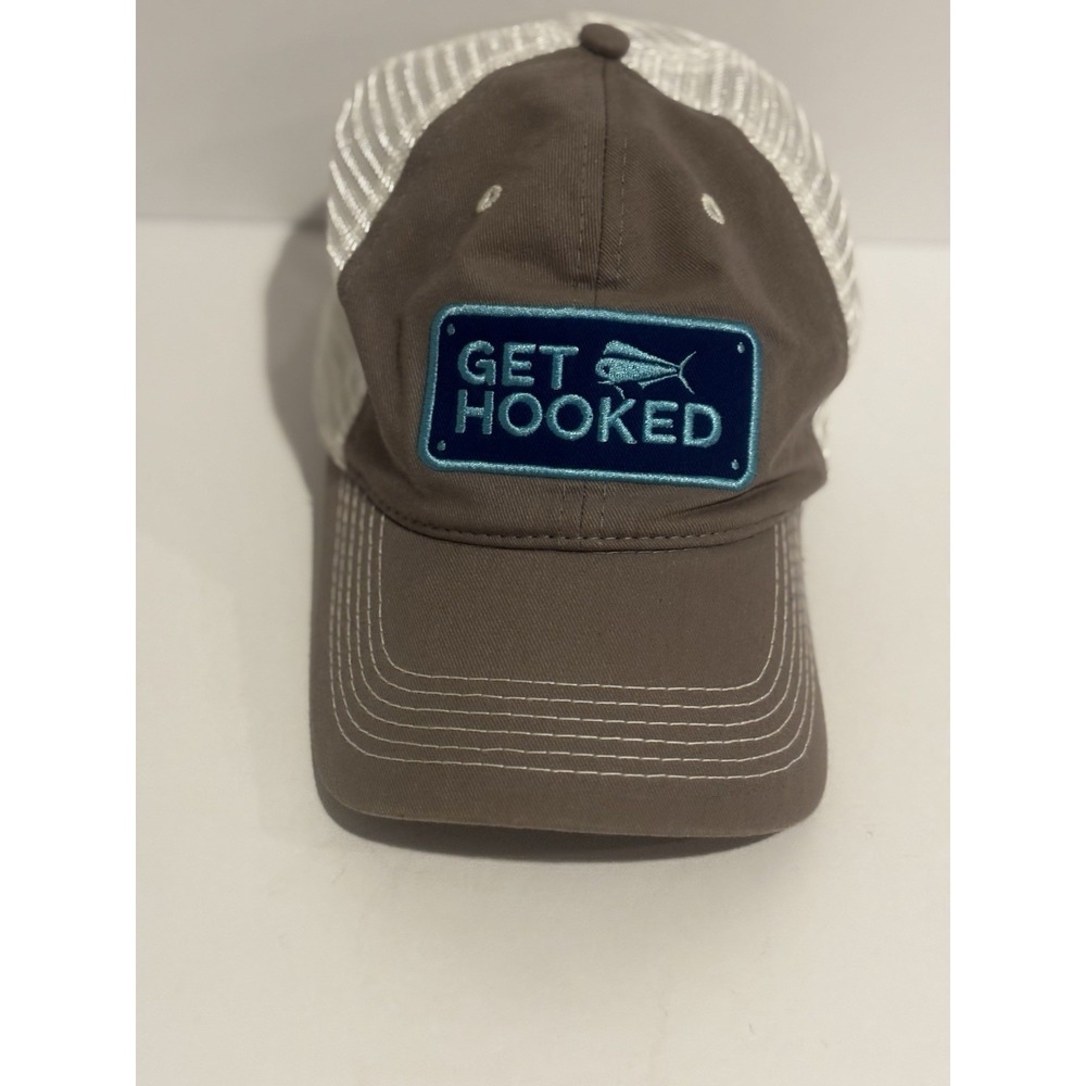 Get Hooked Bass Baseball Cap Brown One Size Adjustable Embroidered Southern Lure
